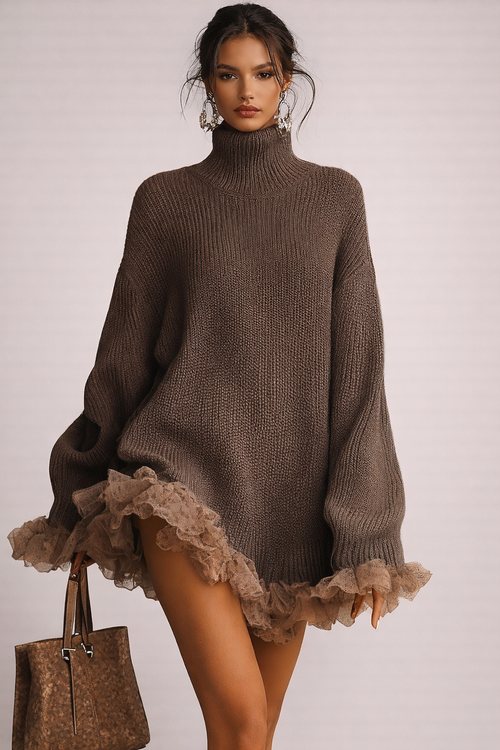 Amélie | Warm Knit Ruffled Turtleneck Dress